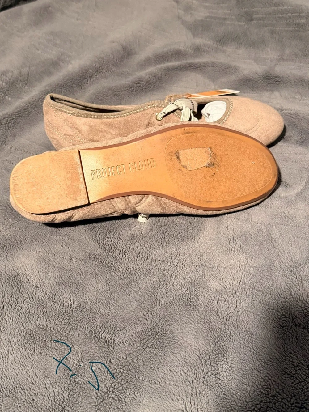 Suede Tie Ballet Flats in Light Taupe